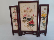 Folding Screen Divider Ceramic Panel Asian Flower Art Small Tabletop Ornament