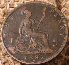 1882H VICTORIAN BUN/YOUNG HEAD ONE PENNY QUEEN VICTORIA COIN SEE PICS S 239