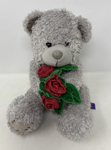 Paws grey teddy bear red - bear, roses