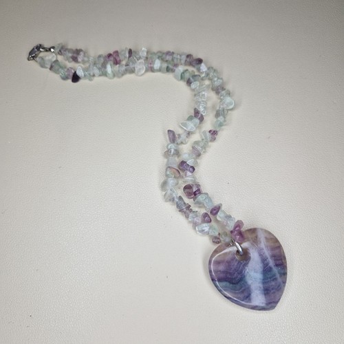 Fluorite beaded necklace heart - necklace,