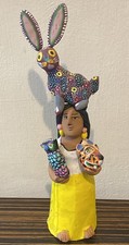 Josefina Aguilar Pottery Figurine Lady Animal Oaxaca Mexico Folk Art 22cm signed