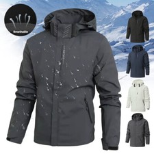 Mens Waterproof Windbreaker Rain Jacket Hooded Soft Shell Outdoor Grey Coat