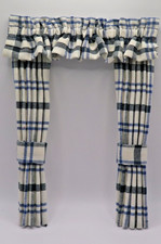 Dolls house curtains.  Blues &