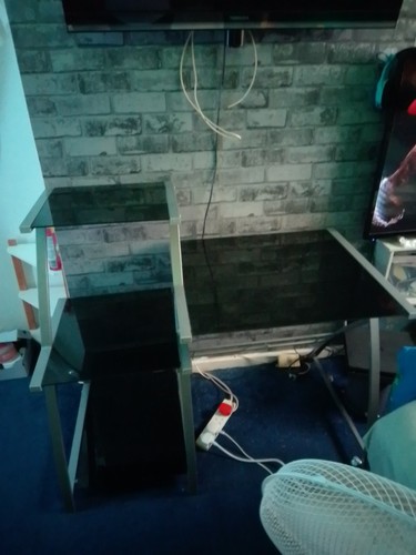 Black glass desk - black,