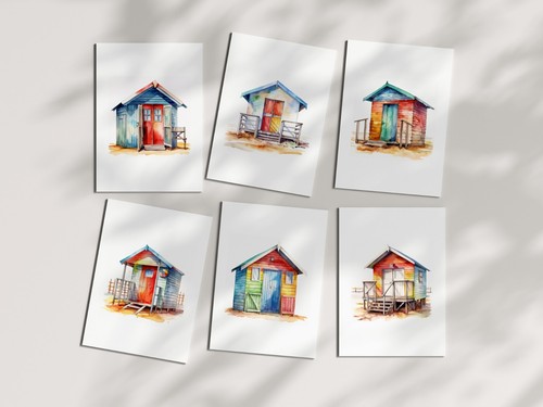 Watercolour beach hut wall art - watercolour,