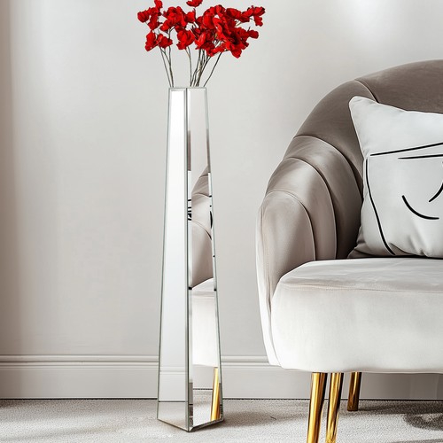 Tall mirrored floor vase - mirrored,