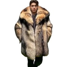 Mens Raccoon Fur Coat Real Raccoon Fur Coat Mid-length Luxury Winter Me