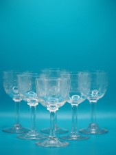 Set of 6 Georgian Hand Blown Etched Cordial Dessert Wine Glasses c1820 Antique 