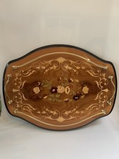 ITALIAN MARIORITA CAPRI POLISHED FLORAL Marquetry BRASS Butlers Serving Tray