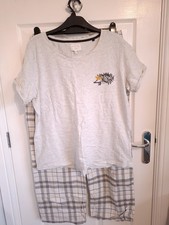 Next Grey & Beige Checked Short Sleeve Pyjamas Set Size Large 16-18 Hedgehog 