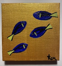 OOAK Blue Tang - 7.5cm x 7.5cm x 1cm Acrylic on canvas