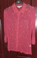 Michele Hope Red Stretch Lace Shirt With Front Frill Detail. Size 10/12.