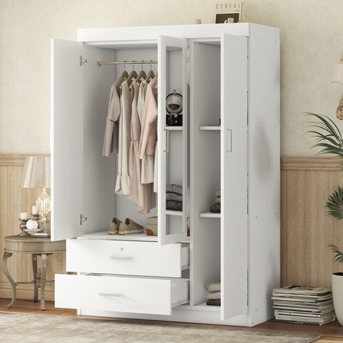White door mirror wardrobe - 3-door,
