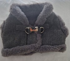 Fluffy Grey Tweed Dog Harness Coat. Size XS Chihuahua Toy Dog Small Puppy