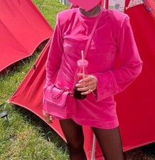 Francesca Couture Long Sleeve Pink Velour Mini Dress Size M