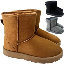 LADIES FAUX FUR LINED SNUGG SLIP ON WARM WOMENS FLAT WINTER ANKLE SHOES BOOTS