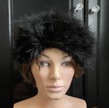 Vintage 1960s Black Marabou Feather Elasticated Beret Hat Made in Italy Giovanni