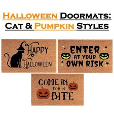 Halloween Doormat Pumpkin & Cat Styles, Spooky, Stylish Non-Slip Coir Heavy Duty