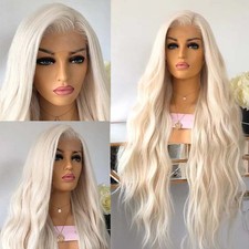 Layered Frontal Lace Wig Long Wavy Heat Resistant Hair Platinum blonde
