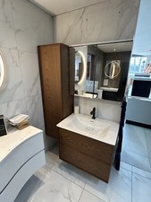 VITRA M LINE WALNUT VANITY UNIT - TALLBOY - MIRRORED CABINET — EX DISPLAY