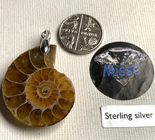 AMMONITE GONIATITE PENDANT 31x25MM WITH 925 STERLING SILVER BAIL, STAMPED 925