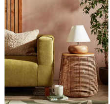 Pebble Mango Wood Base Table Lamp-Cotton Shade Natural & White Lamp Shade Dented