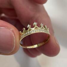 Genuine 9CT Yellow Gold Ladies Ring - Ladies Gold CZ Crown Ring L-Q Sizes - Gift