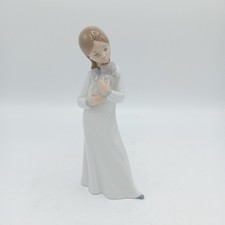 NAO By Lladro 563 Girl with Puppy Porcelain Figure H8” White Beige FLT-FPL