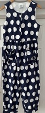 LAURA ASHLEY Made In Great Britain Blue White Big Spot Jumpsuit Size Medium
