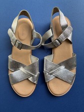 CLARKS Silver Leather Sandals UK Size 6 Good Condition Comfortable Low Heel