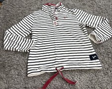 Joules 12 Cowdray Stripe Sweatshirt Blue White Funnel Neck rugby top buttons 1/4