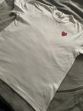 Comme Des Garcons Men's White Tshirt - PLAY - Red Embellished Emblem Size XL