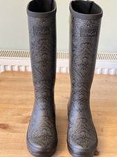 Joules Printed Black Paisley Adjustable Tall Wellies UK Size 4