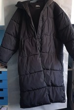 Zara Black Extra Long Padded Puffer Oversized Coat Size UK XL VGC