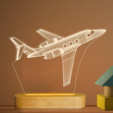 Airplane Night Light 3D Illusion Lamp,Soft Warm Colors Wood Table Lamp for Boys 