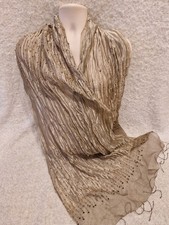 John Lewis Silk & Metalised Yarn Shawl Shrug Scarf Pashmina. Gold Bronze Fringe