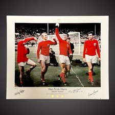 Sir Geoff Hurst,Martin Peters and Nobby Stiles Hand Signed 1966 World Cup Photo