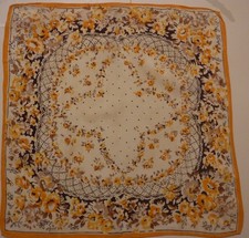 Yellow Rose & Flower Silk Handkerchied 33cms Vintage Riot Yellow Flowers Pretty