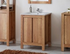 Bathroom Vanity Unit 600mm Freestanding Cabinet Sink Basin Classic Oak Effect