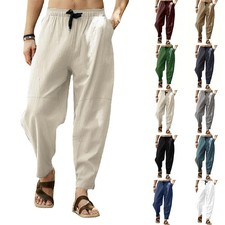 Mens cotton linen harem - mens, pants