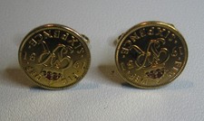 Men’s Gold-tone Cufflinks, George VI 1951 Sixpence - Bullet Back and Box