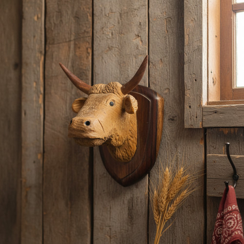 Vintage hand carved wood bull - vintage,
