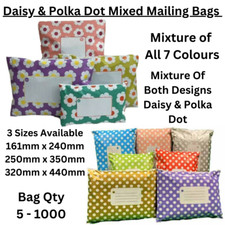 Mailing Bag MIXED PACK  Polka Dot & Daisy Printed Postal Bag 3 Sizes - 7 Colour