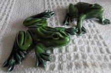 2 X Vintage Portuguese Ceramic Green Frog Figurines