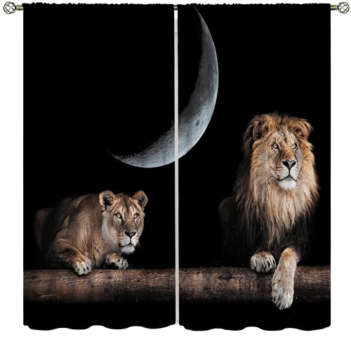 Lion curtains shiny moon - curtains,,