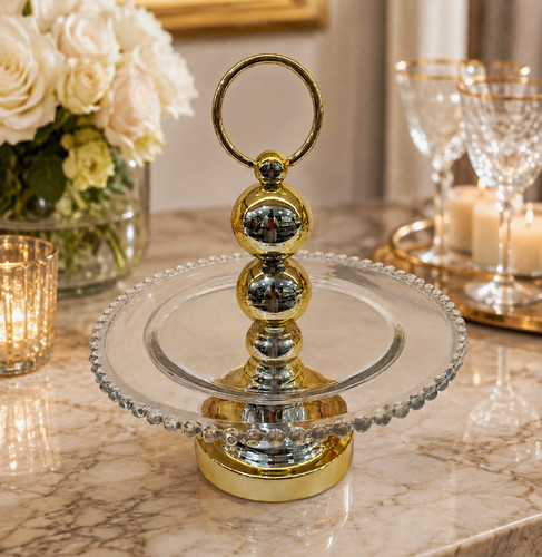 Round clear glass cake - , stand