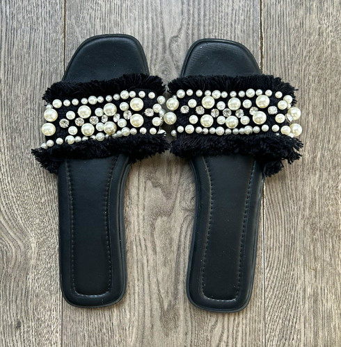 Women black slider sandals - black,