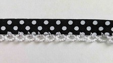 23m approx Black, White Dot 12mm Bias Binding Picot Scallop lace trim edging