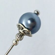 Grey Pearl Hat Pin Vintage Antique Tibetan Silver Style 3" & Pin Protector