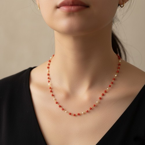 Coral pearl beaded - beaded, necklace